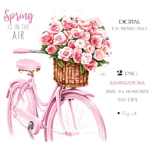 花付き自転車、自転車のクリップアート、バスケット付き自転車 PNG、自転車 PNG、自転車のイラスト、ピンクの自転車、バラの PNG、自転車のポスター