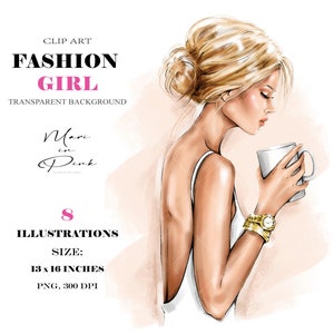 Fashion Girl Clipart, Blond Girl Clipart, Blond Hair Bun, Fashion Illustration, Fashion Clipart, Planner Cover, Girl Clipart, Girly Planner