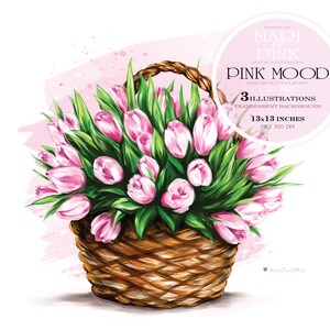 Blumenkorb Clipart, Frühling Clipart, Clipart Tulpen, Blumenstrauß für Geburtstag Postkarte, Blumen Clipart, Blumen Clipart, Tulpen PNG Korb PNG