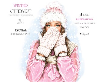Mode Illustration Mädchen, Winter Planer Cover, Winter Clipart, Winter Mädchen Illustration, Strickmütze, Frau Clipart, Mode Clipart Mädchen PNG