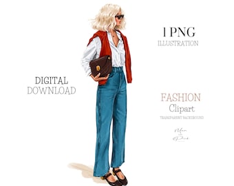 Girl Clipart, Fashion Clipart, Blonde Clipart, Fashion Illustration, Girl PNG, Planner Cover, Girly Planner, Beautiful Girl Fashion Look