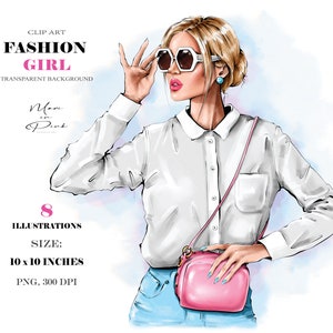 Fashion Girl Clipart, Girl in Sunglasses, Blond Girl Clipart, Fashion Illustration, Fashion Clipart Planner Cover Girl Clipart Girly Planner