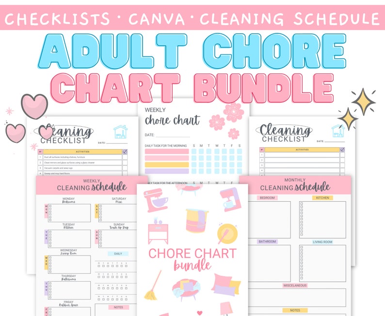 Chore Chart Bundle Chore Chart for Adults Editable Cleaning