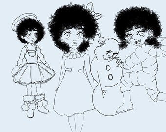 Black Girl Christmas Coloring Page