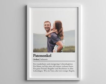 Patenonkel Definition, Poster DIN A4-A3, Geschenkidee Patenonkel, bester Patenonkel der Welt Geschenk