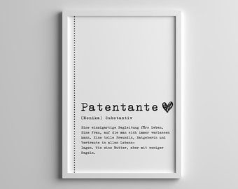 Patentante Definition, Poster DIN A4-A3, Geschenkidee Patentante, beste Patentante der Welt Geschenk