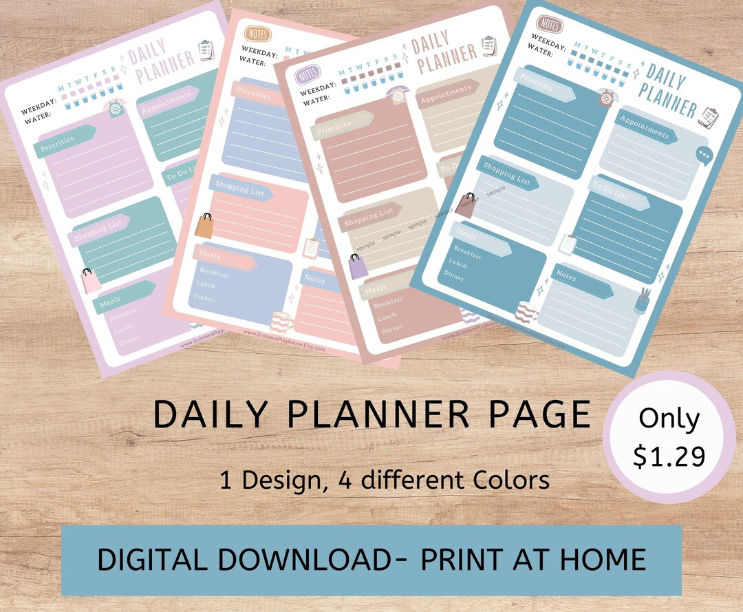 Daily Planner Page, Daily Planner Sheets, Daily Schedule, Printable