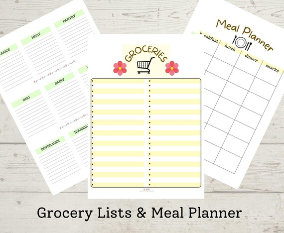 Grocery List and Meal Planner Printable Grocery List Meal | Etsy