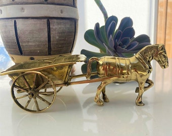 ヴィンテージ真鍮製馬と馬車の置物 | 馬車像 | オフィスや棚の装飾