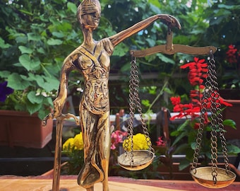 Golden Lady Justice Statue, Brass Goddess Statue, Goddess of Justice, Handmade Home Decoration, Justice Sculpture, Justice Gift, Ornament