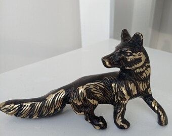 Cute Vintage Solid Brass Fox Figurine , Christmas Gift Brass Fox Statue, Collectible Brass Fox Vixen Sculpture Nursery Decor.