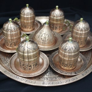 Handmade copper cup set,Traditional Turkish Coffee Cups and Copper tray ,Turkish Coffee set, Traditional Stylish Design, 8 pieces