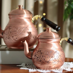 Copper Teapot, Ornament , Christmas, Engraved, Gift, Kitchen, Tea Kettle, Herbal, Vintage , Handmade