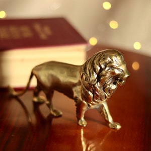 Brass Lion Figurine Leo, Christmas home decoration, Gift Gold Animals Sculpture, Ornament, Christmas