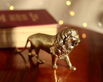 Brass Lion Figurine Leo, Christmas home decoration, Gift Gold Animals Sculpture, Ornament, Christmas