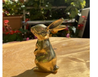Rabbit Figurine, Christmas, Gold Hare Ornament Vintage Brass Bunny Statue, minimalist, Brass Woodland Animal, Long eared, Nursery Decor