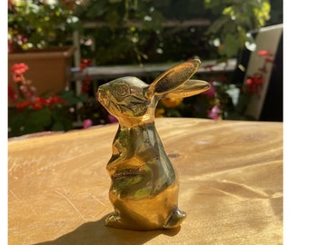 Rabbit Figurine, Christmas, Gold Hare Ornament Vintage Brass Bunny Statue,  minimalist, Brass Woodland Animal, Long eared, Nursery Decor