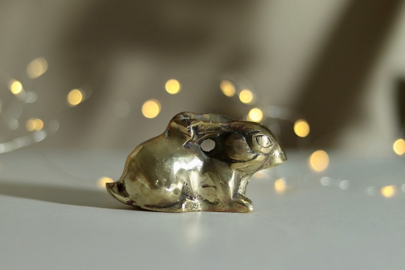 Rabbit Figurine, Gold Hare Ornament Vintage Brass Bunny Statue ...