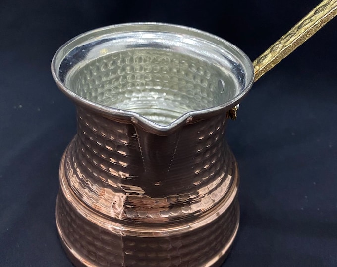 Copper Turkish Coffee Pot, Briki Greek Coffee Pot with Brass Handle, Arabic Stovetop Coffee Maker, Cezve, Handmade coffee pot