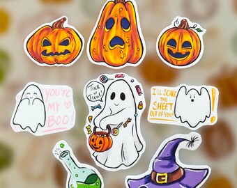 Halloween Stickers, Handmade Matte Ghost, Pumpkin, Witch Stickers