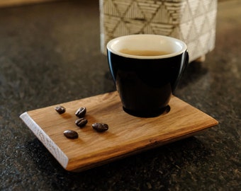 NEU - Espresso "Solo"  Serviertablett 2.0 E,  Eiche rustik, elegantes Design, mit Tasse und Löffel