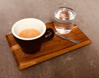 NEU - Espresso "Duo"  Serviertablett 2.0 E,  rustikale Eiche, elegantes Design, mit Tasse, Wasserglas und Löffel