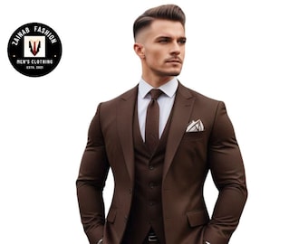 Brown 3-Piece Suit: Elegant Formal Attire for Men