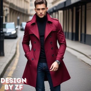 Burgundy Wool Coat Men Etsy
