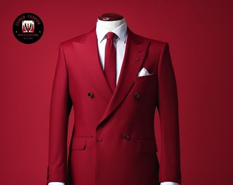Traje cruzado rojo moderno: corte a medida, estilo a medida