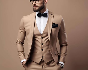 Light Brown 3 Piece Suit: Slim Fit Elegant Wedding Suit