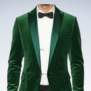 Tuxedo Jackets Men Green Velvet Peak Lapel One Button Slim Fit Blazer ...