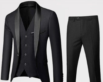 Men Suits Black 3 Piece Formal Fashion Slim Fit Wedding Suit Party Wear ...