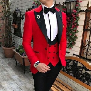 Men Suits Red 3 Piece Slim Fit Elegant Formal Fashion Suits - Etsy