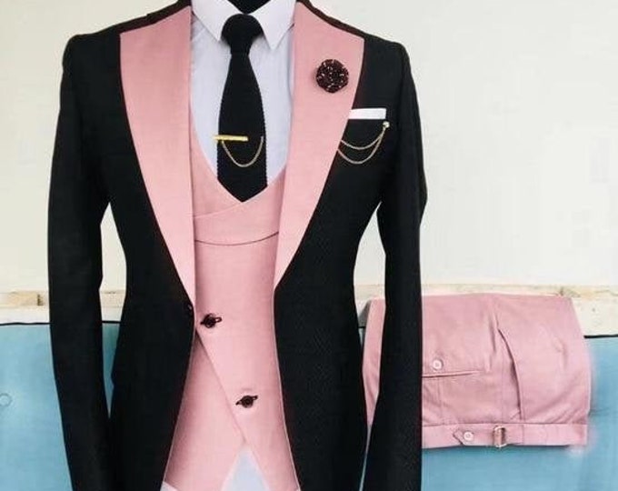 Men Suits 3 Piece Designer Tuxedo Black and Pink Style Suits - Etsy