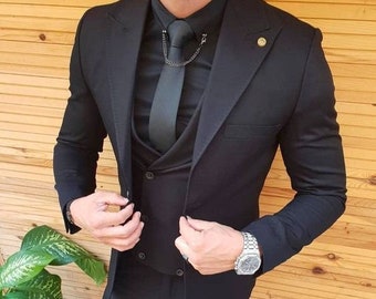 Men Suits Black 3 Piece Formal Fashion Slim Fit Wedding Suit - Etsy