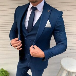 Men Suits Navy Blue 3 Piece Slim Fit Elegant Formal Fashion - Etsy