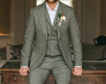 Sage green online tweed suit