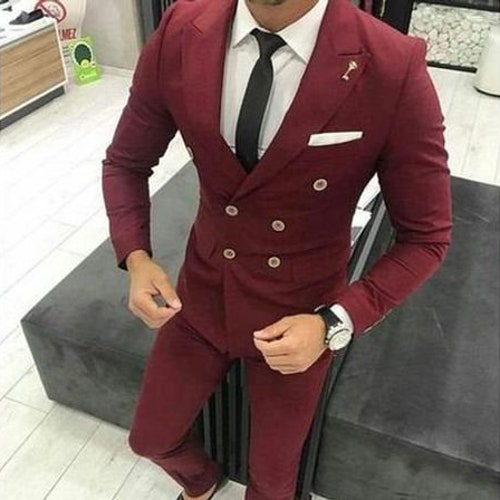 Men Suits 2 Piece maroon Suits Men Slim Fit Suits Double | Etsy