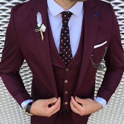 Men 3 Piece Suit Wine Color Wedding Suit Groom Wear Suits Etsy