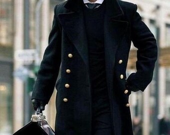 Men Trench Coat Black Wool Double Breasted Style Slim Fit Party Wear Winter  Wool Dinner Coat Stylish Coat Elegant Coat Bespoke for Men 