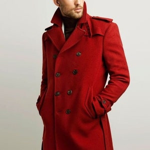 Men Trench Coat Red Double Breasted Style Slim Fit Party Wear - Etsy