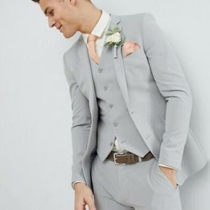 CMDC Mens New Three-Piece Contracted Style Groomsman Suit D215 