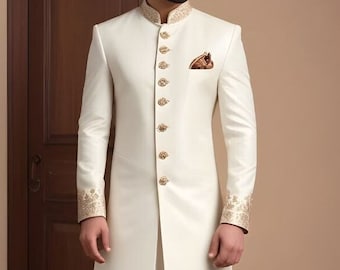 Embroidered Indian Wedding Sherwani: Ethnic Groom Suit