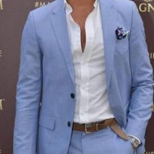 Men Suits Formal Summer Light Blue Suit Linen 2 Piece Suit - Etsy
