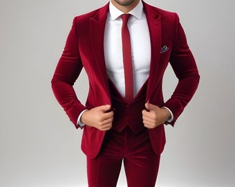 【レッド】タキシード　新郎セット　SUIT SELECT ウェディング 赤いベルベットのタキシードスーツ：デザイナーズウェディング新郎衣装
