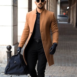 Men Trench Coat Brown Double Breasted Style Slim Fit Party Wear Winter ...