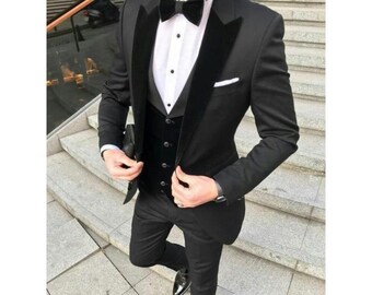 Men Suits Black 3 Piece Formal Fashion Slim Fit Wedding Suit Party Wear ...