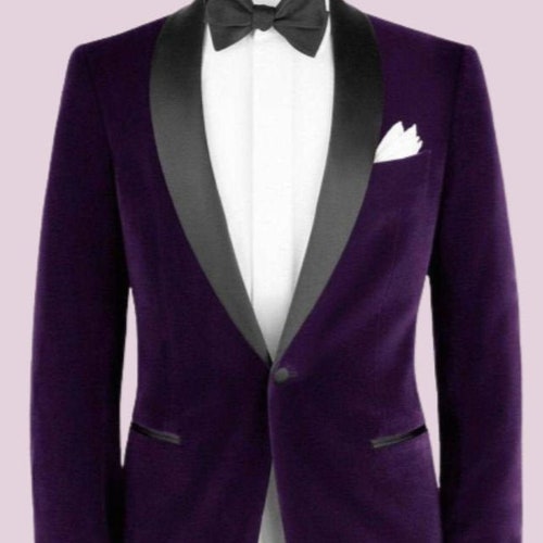 Tuxedo Jacket Men Purple Velvet Peak Lapel One Button Blazer | Etsy