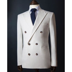Men Suits White 2 Double Breasted Piece Slim Fit Elegant - Etsy