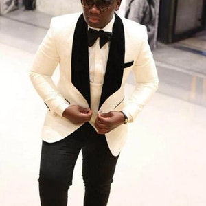 Men Suits 3 Piece Designer Tuxedo off White and Black Style - Etsy